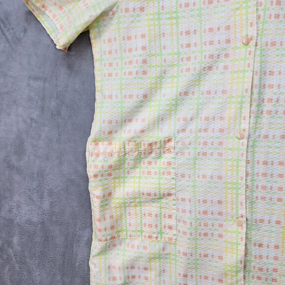 Vtg Lati Fashion House Coat Robe Women LARGE Seersucker Check Gingham Snap Front - Picture 9 of 14